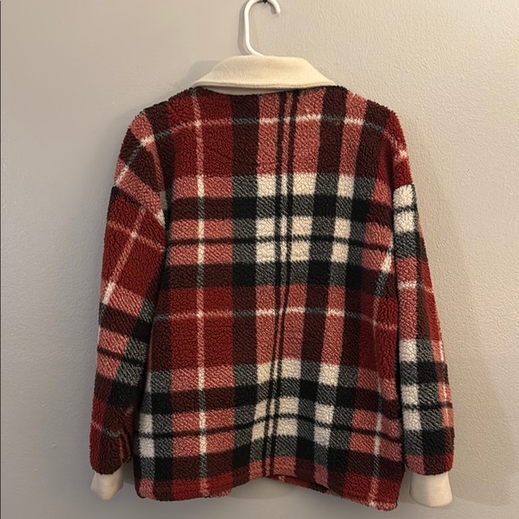 Plaid Teddy Jacket - Red and Cream - Picture 5 of 5